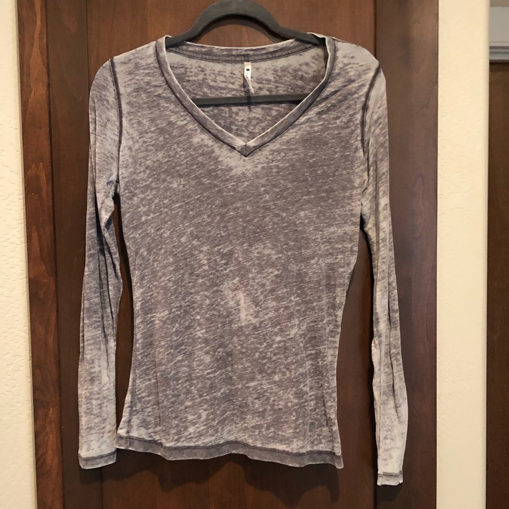 Distressed Deep V Neck Long Sleeve Tee